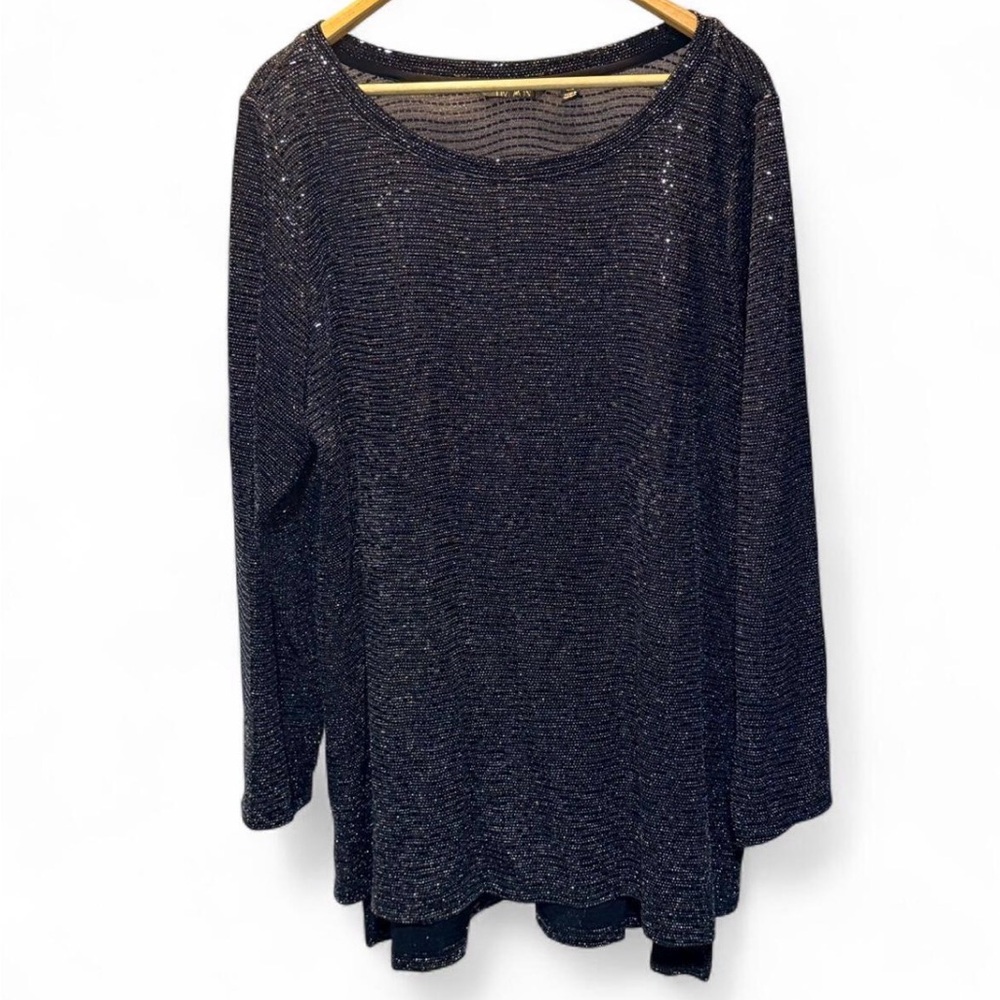 Iman Black And Silver Sparkle Long Sleeve Tunic Blouse 3X  P-P27” Length 32”